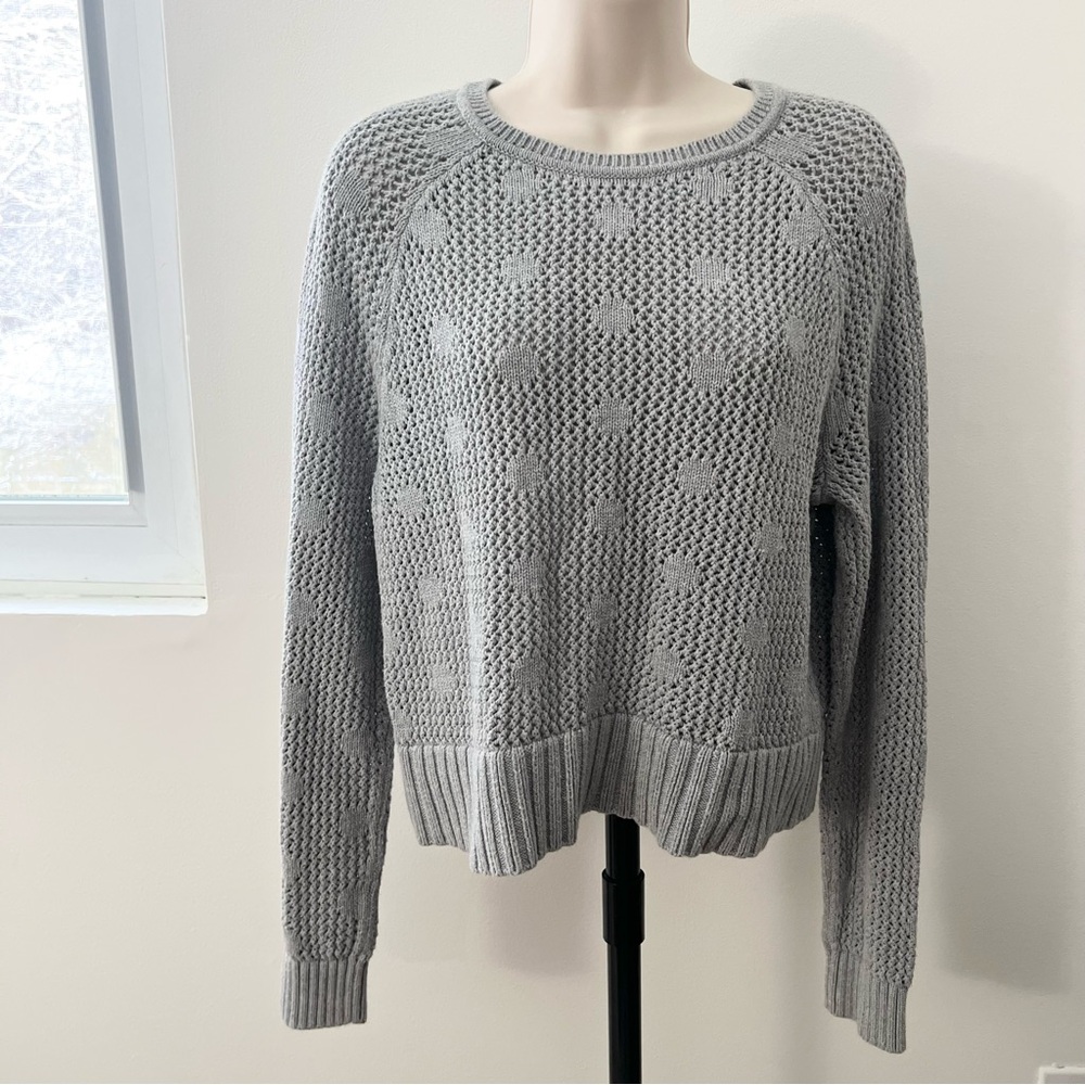 Banana‎ Republic Gray Crochet Crewneck Sweater Size L 100% Cotton